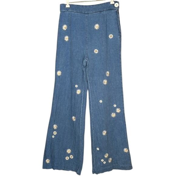 Free People Embroidered Flower Jeans Wide Legs Sz:26 Ret$168 "Festival Ready". - Picture 7 of 7